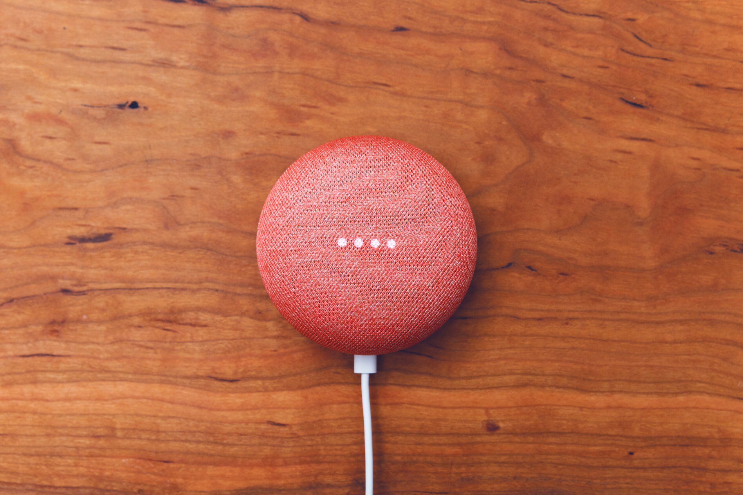 Smart home device on wooden desk